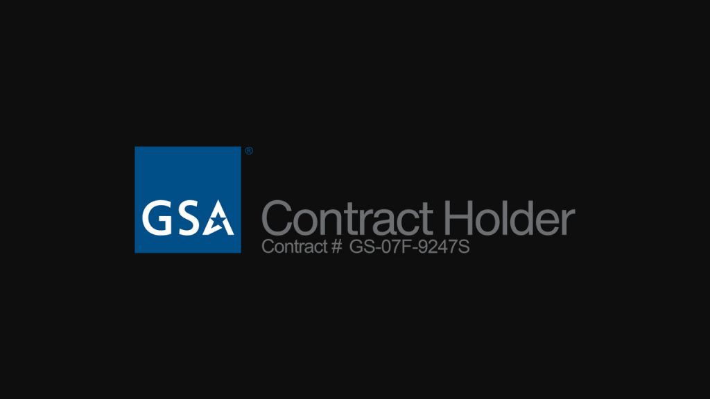 Image of Blue and White GSA Logo with Contract Holder Number GS-07F-9247S on black background