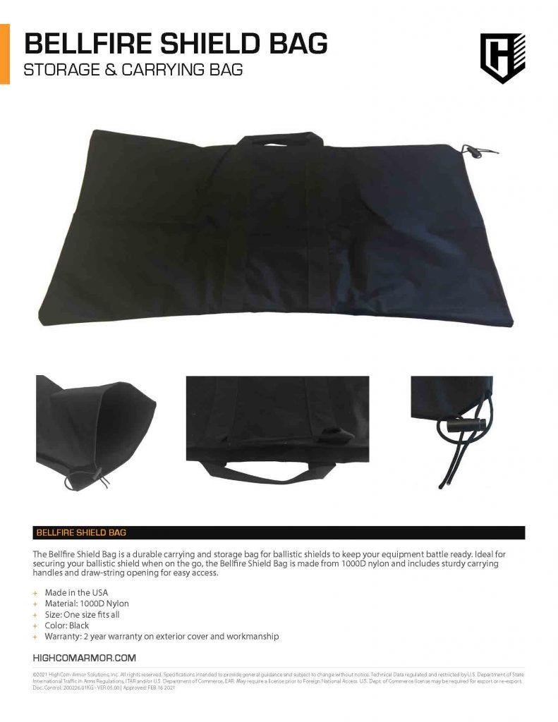 HighCom Armor Bellfire Shield Bag Product Spec PDF
