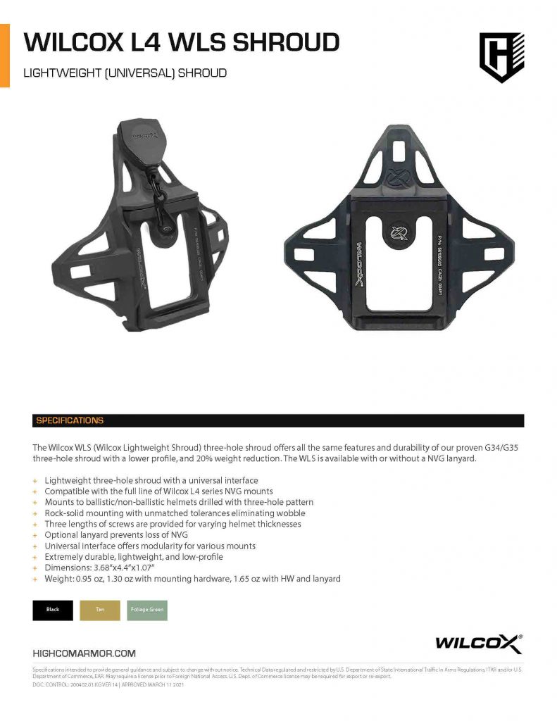 Wilcox L4 WLS Modular Universal Shroud Product Spec Sheet PDF