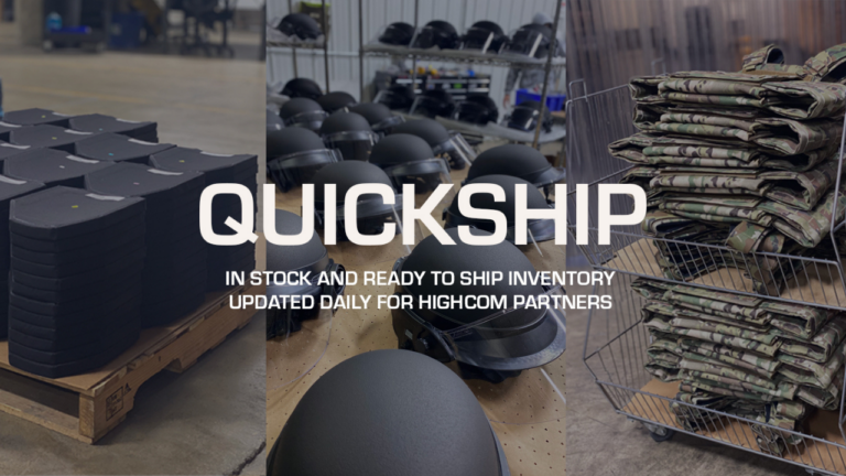 HighCom Armor Quick Ship Program Image showing plates, helmets, and carrier products