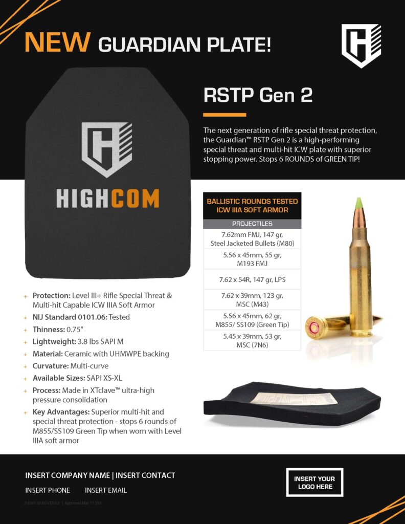 HighCom Armor Guardian RSTP Gen 2 Plate Sales Slick Fillable PDF Partners