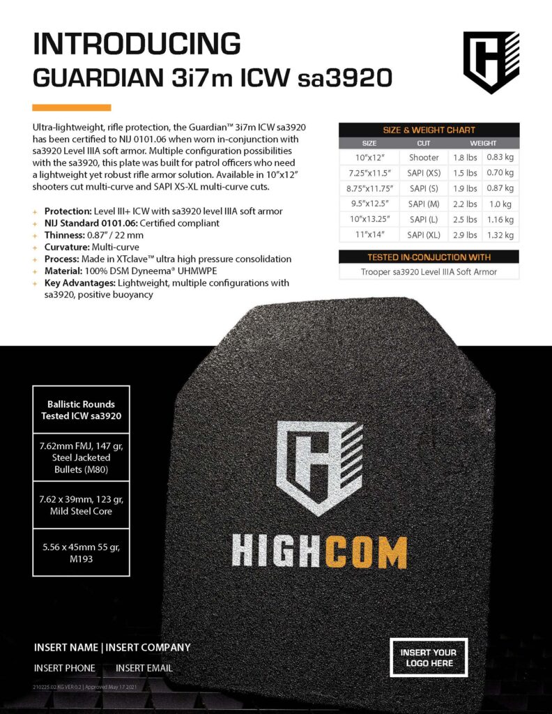 HighCom Armor Guardian plate 3i7m ICW sa3920 Sales Slick fillable PDF Partners