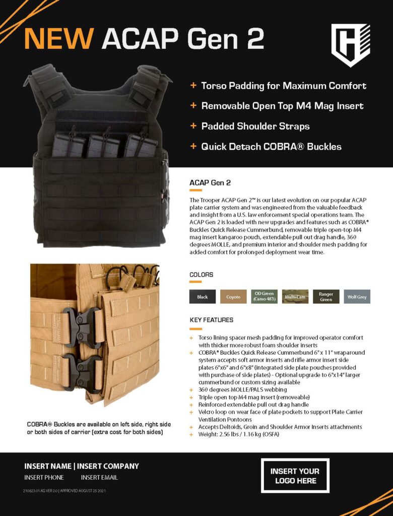 HighCom Armor Trooper ACAP Gen 2 Plate Carrier Sales Slick Partner Fillable Sales Slick