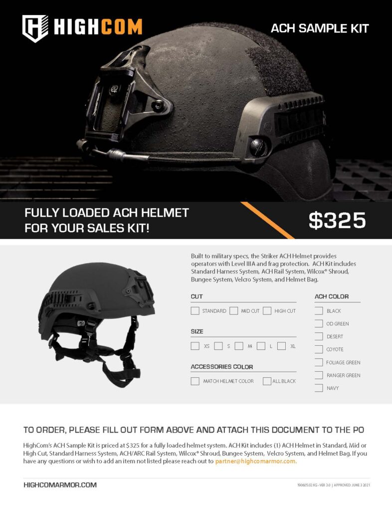 HighCom Armor Striker ACH Sample Kit Form